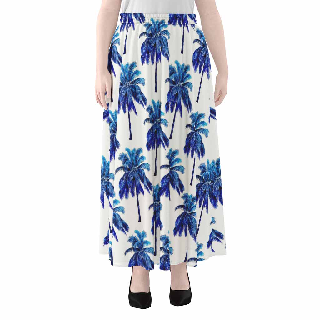 Blue Palm Tree Pattern Print Chiffon Maxi Skirt