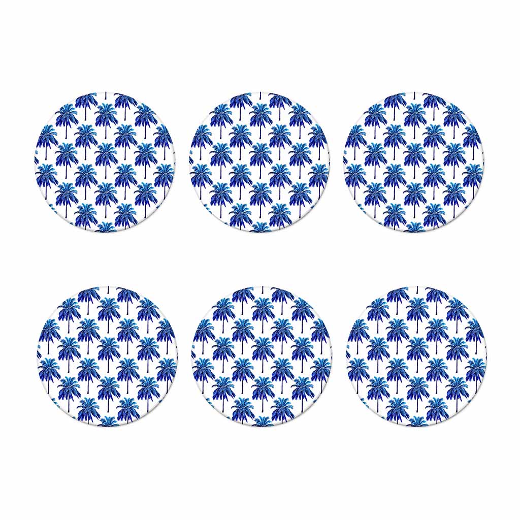Blue Palm Tree Pattern Print Coaster Set