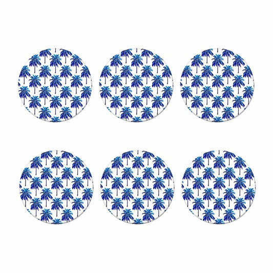 Blue Palm Tree Pattern Print Coaster Set