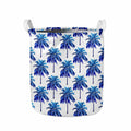 Blue Palm Tree Pattern Print Collapsible Laundry Basket