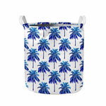 Blue Palm Tree Pattern Print Collapsible Laundry Basket