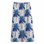 Blue Palm Tree Pattern Print Cotton Front Slit Maxi Skirt