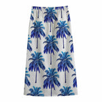 Blue Palm Tree Pattern Print Cotton Front Slit Maxi Skirt