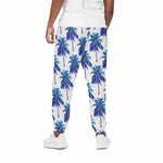 Blue Palm Tree Pattern Print Cotton Pants