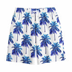 Blue Palm Tree Pattern Print Cotton Shorts