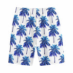 Blue Palm Tree Pattern Print Cotton Shorts