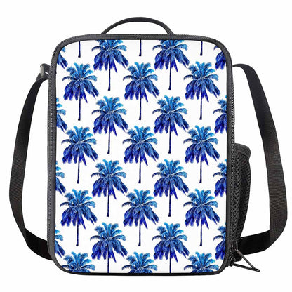 Blue Palm Tree Pattern Print Crossbody Lunch Bag