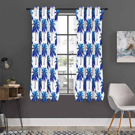 Blue Palm Tree Pattern Print Curtain