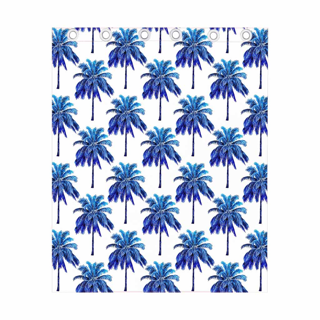 Blue Palm Tree Pattern Print Curtain