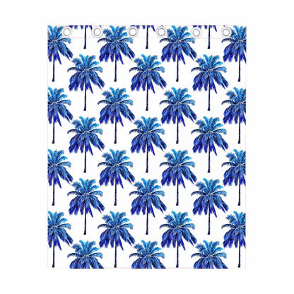 Blue Palm Tree Pattern Print Curtain