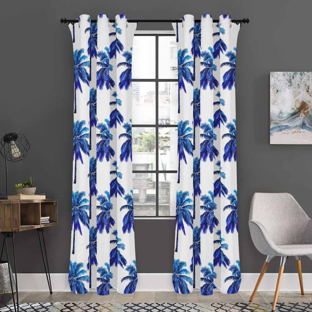 Blue Palm Tree Pattern Print Curtain