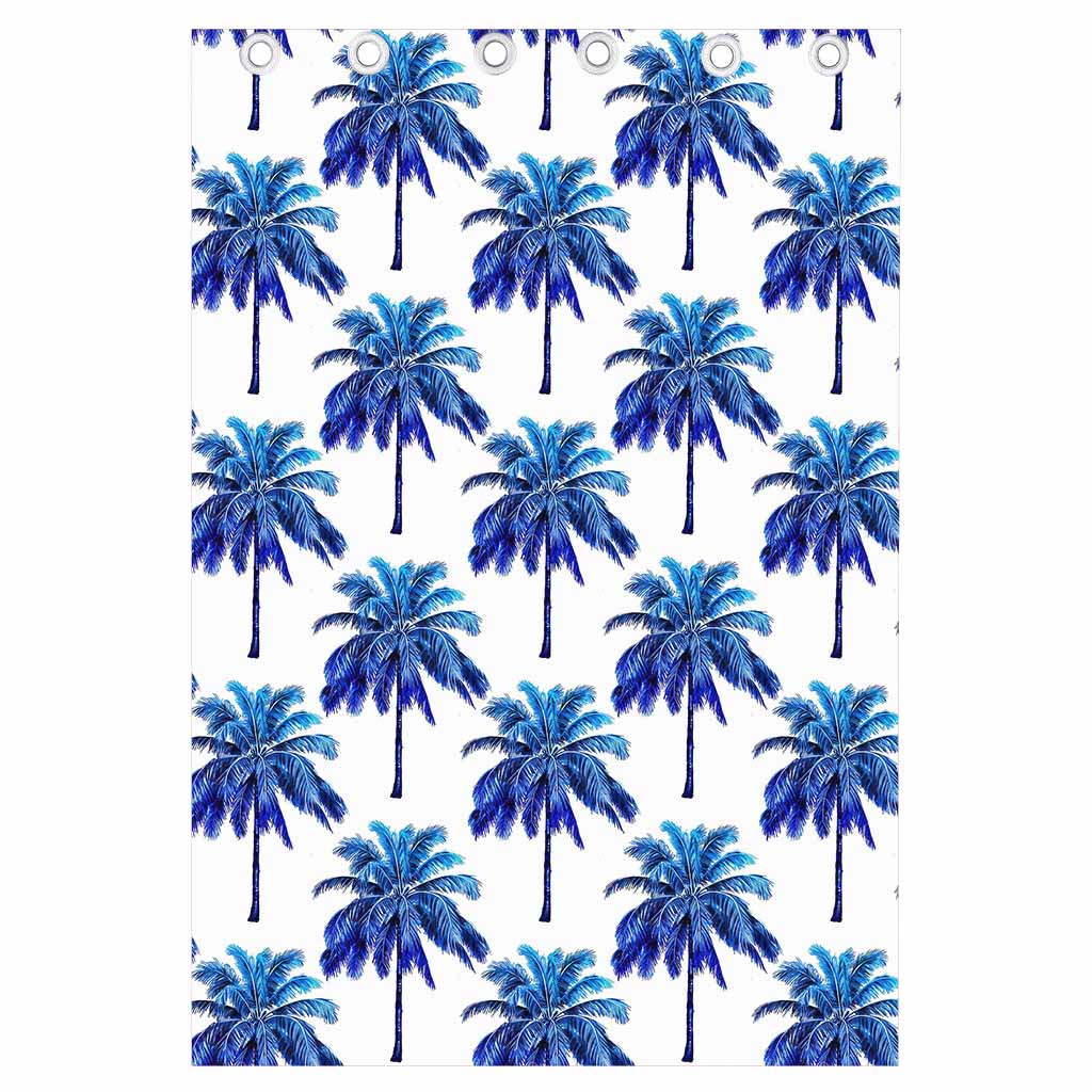 Blue Palm Tree Pattern Print Curtain