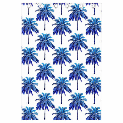Blue Palm Tree Pattern Print Curtain