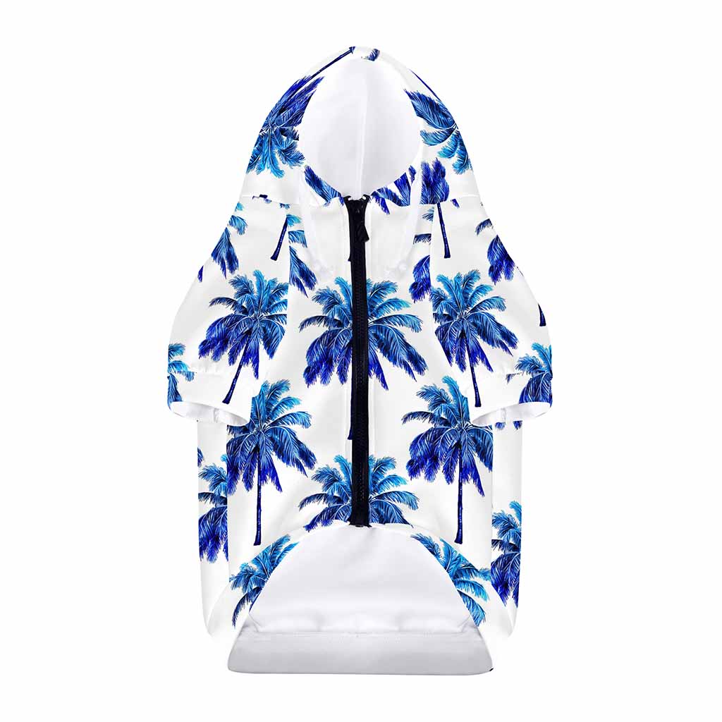 Blue Palm Tree Pattern Print Dog Zip Up Hoodie