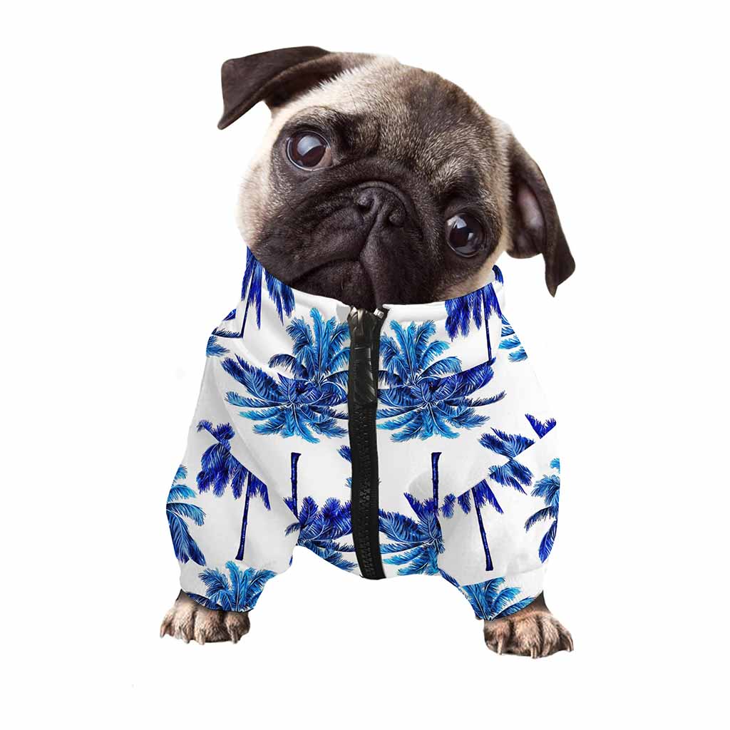 Blue Palm Tree Pattern Print Dog Zip Up Jacket