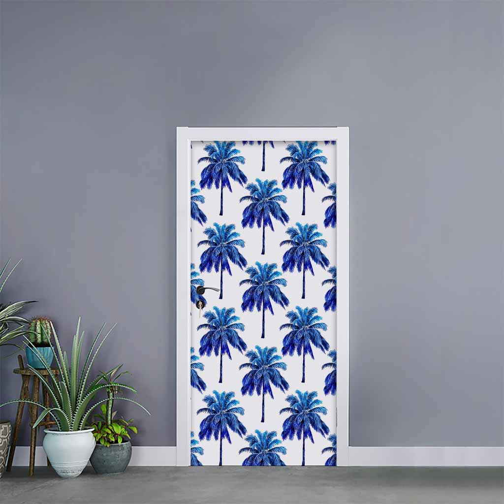 Blue Palm Tree Pattern Print Door Sticker