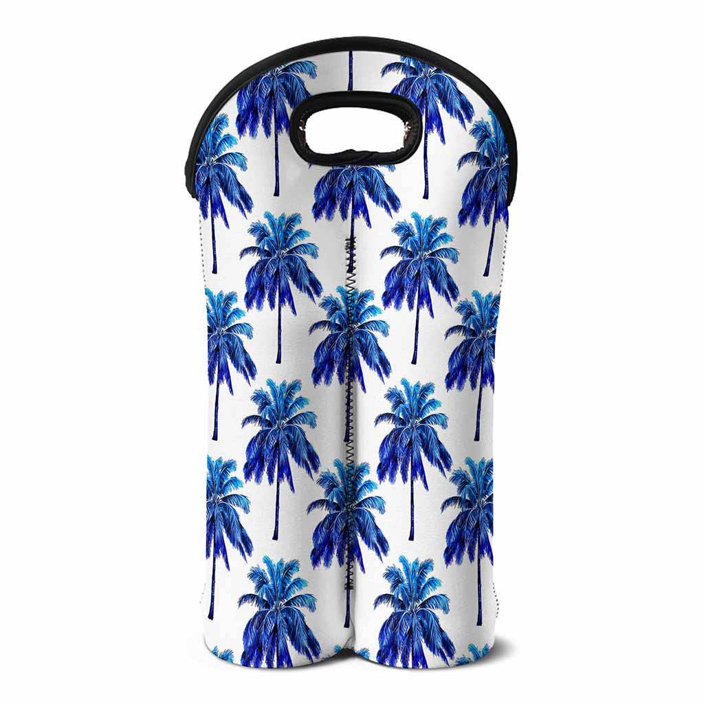 Blue Palm Tree Pattern Print Double Neoprene Wine Tote