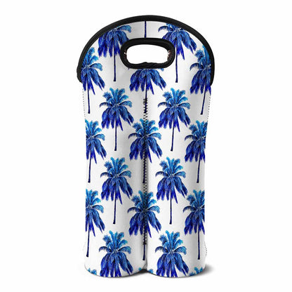 Blue Palm Tree Pattern Print Double Neoprene Wine Tote