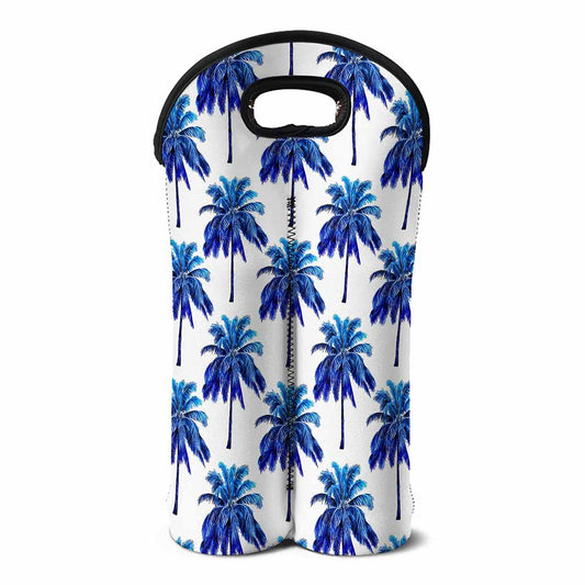 Blue Palm Tree Pattern Print Double Neoprene Wine Tote