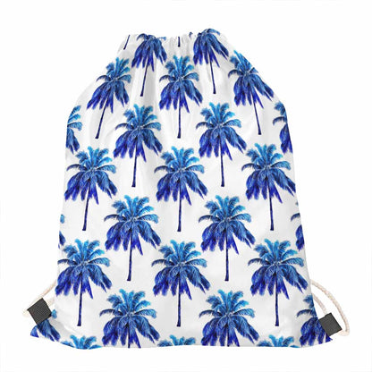 Blue Palm Tree Pattern Print Drawstring Bag