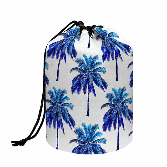 Blue Palm Tree Pattern Print Drawstring Makeup Bag