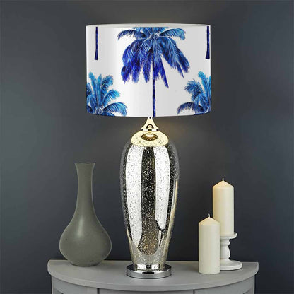 Blue Palm Tree Pattern Print Drum Lamp Shade