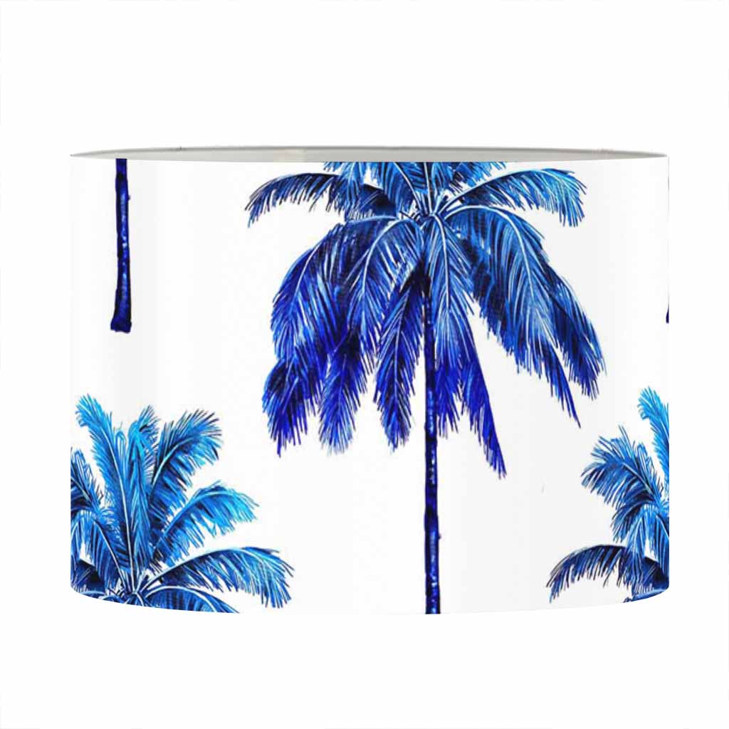 Blue Palm Tree Pattern Print Drum Lamp Shade
