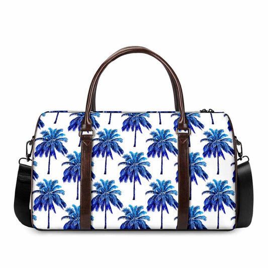 Blue Palm Tree Pattern Print Duffle Bag