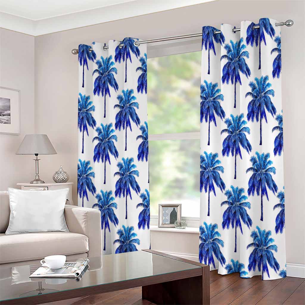 Blue Palm Tree Pattern Print Extra Wide Grommet Curtains