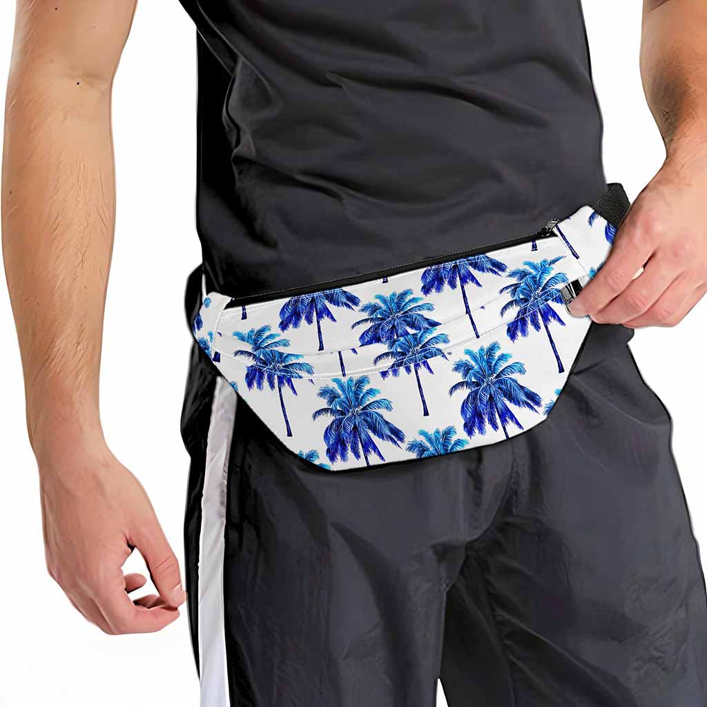Blue Palm Tree Pattern Print Fanny Pack