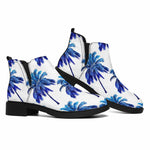 Blue Palm Tree Pattern Print Flat Ankle Boots