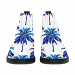 Blue Palm Tree Pattern Print Flat Ankle Boots