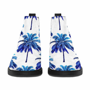 Blue Palm Tree Pattern Print Flat Ankle Boots