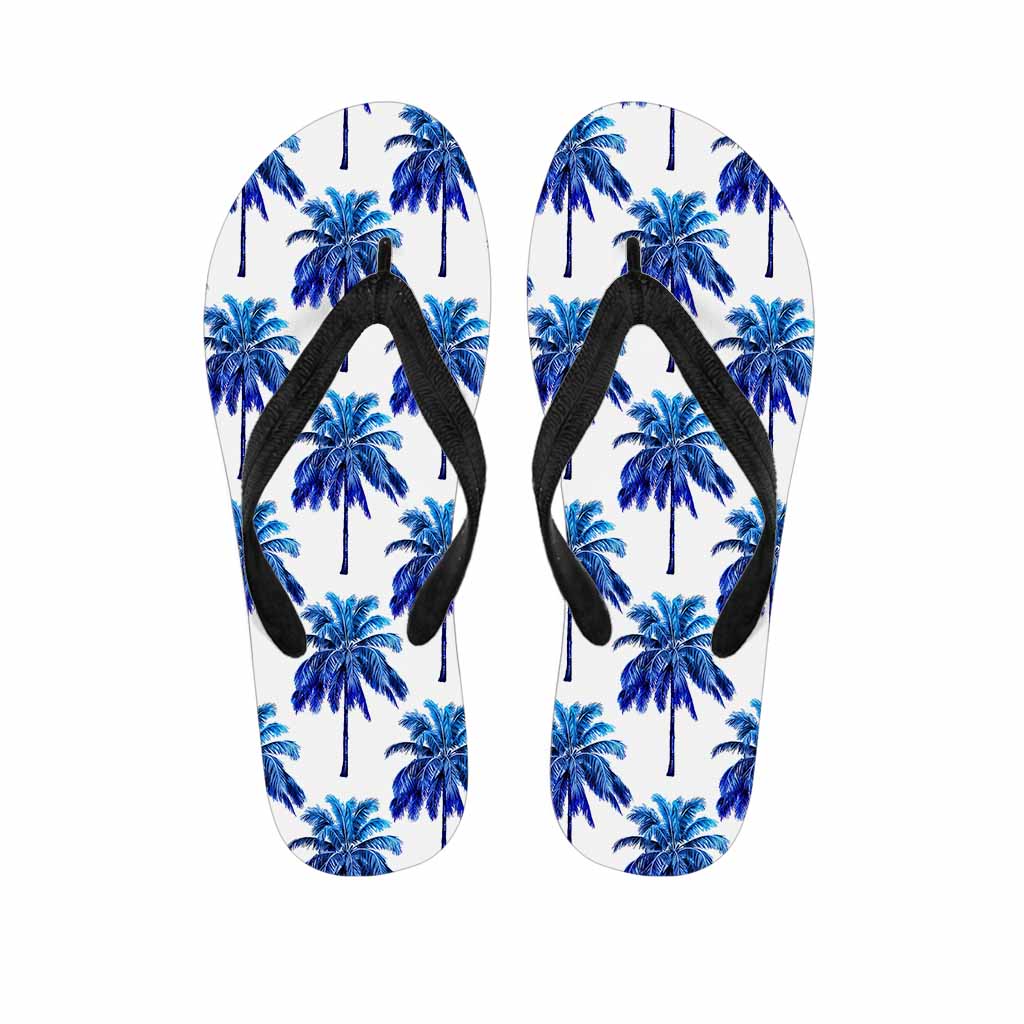 Blue Palm Tree Pattern Print Flip Flops
