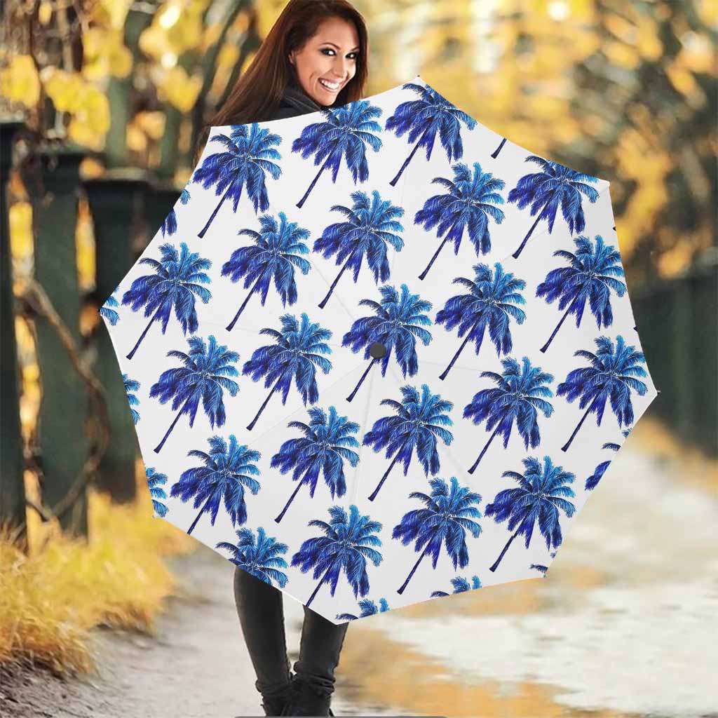 Blue Palm Tree Pattern Print Foldable Umbrella