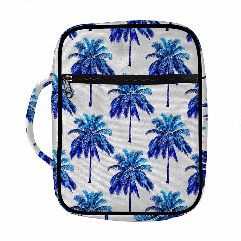 Blue Palm Tree Pattern Print Front Pocket Bible Bag