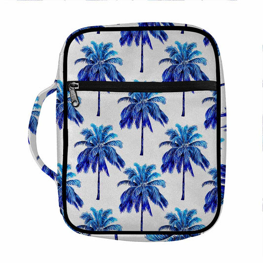Blue Palm Tree Pattern Print Front Pocket Bible Bag