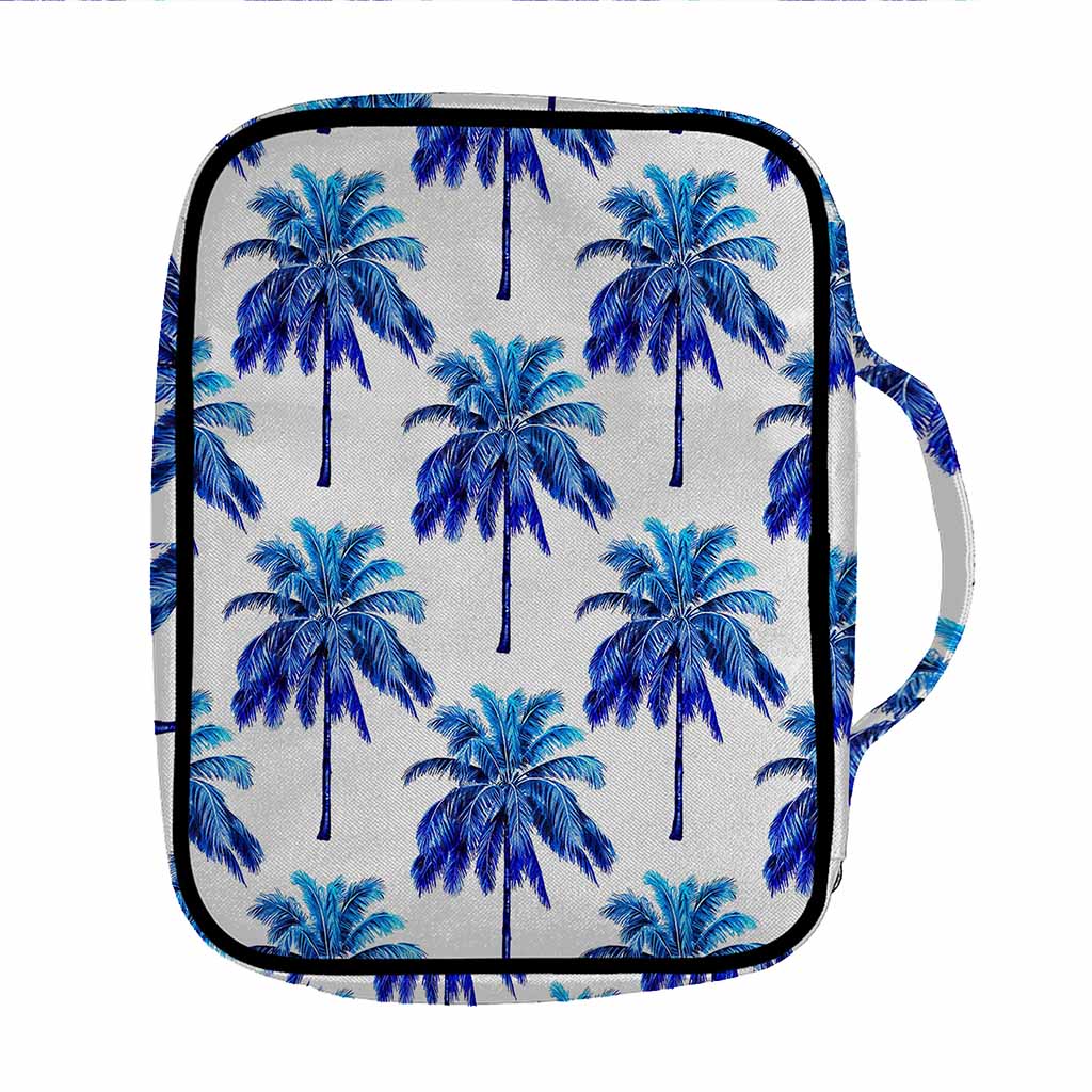 Blue Palm Tree Pattern Print Front Pocket Bible Bag