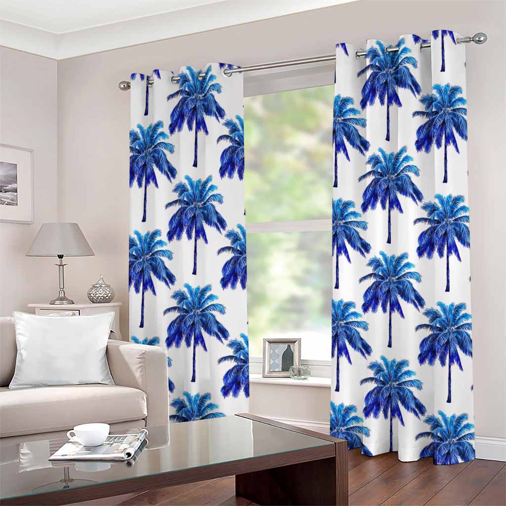 Blue Palm Tree Pattern Print Grommet Curtains