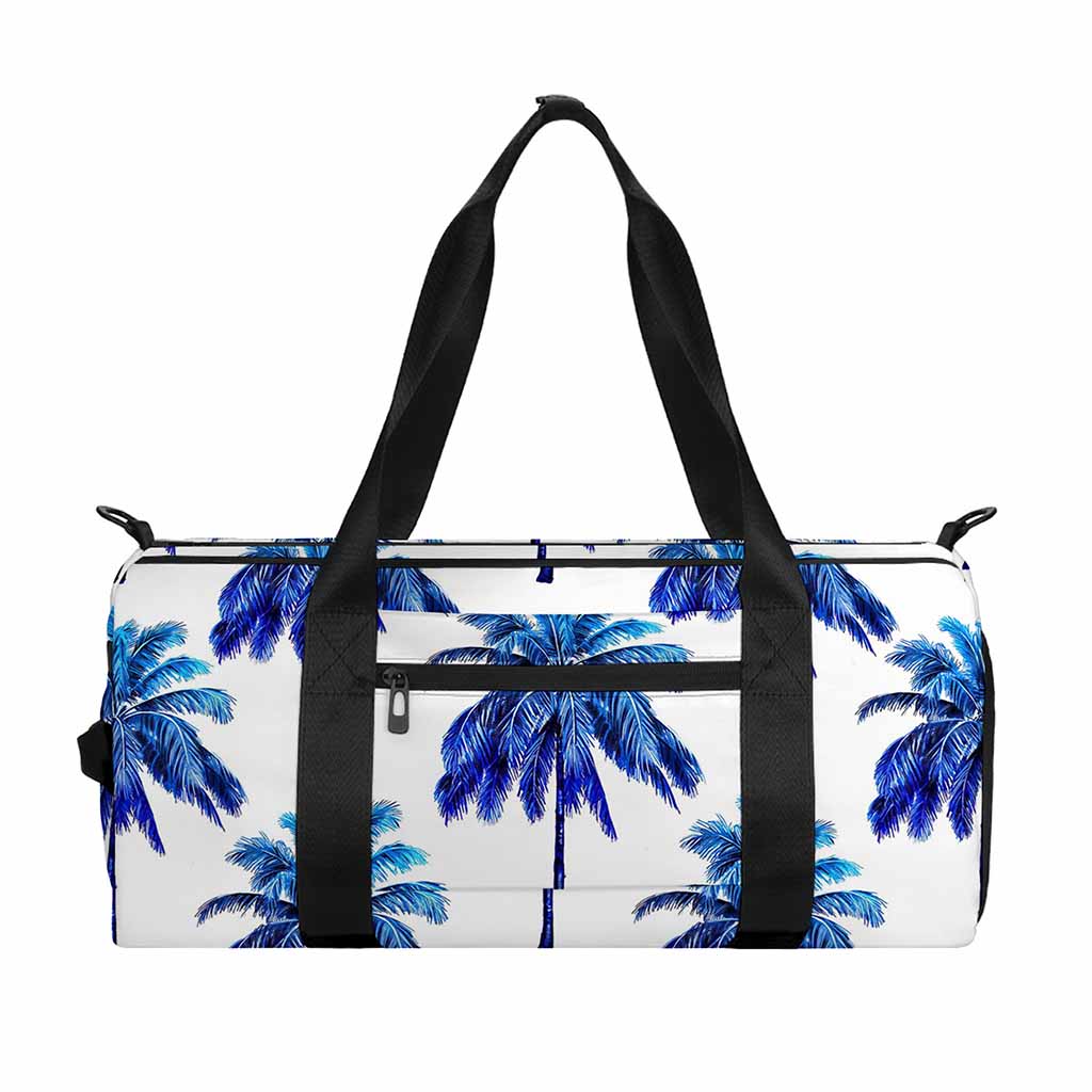 Blue Palm Tree Pattern Print Gym Bag