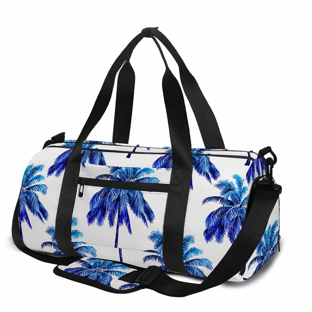 Blue Palm Tree Pattern Print Gym Bag