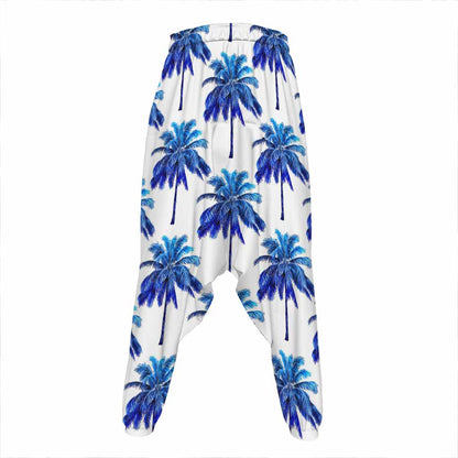 Blue Palm Tree Pattern Print Hammer Pants