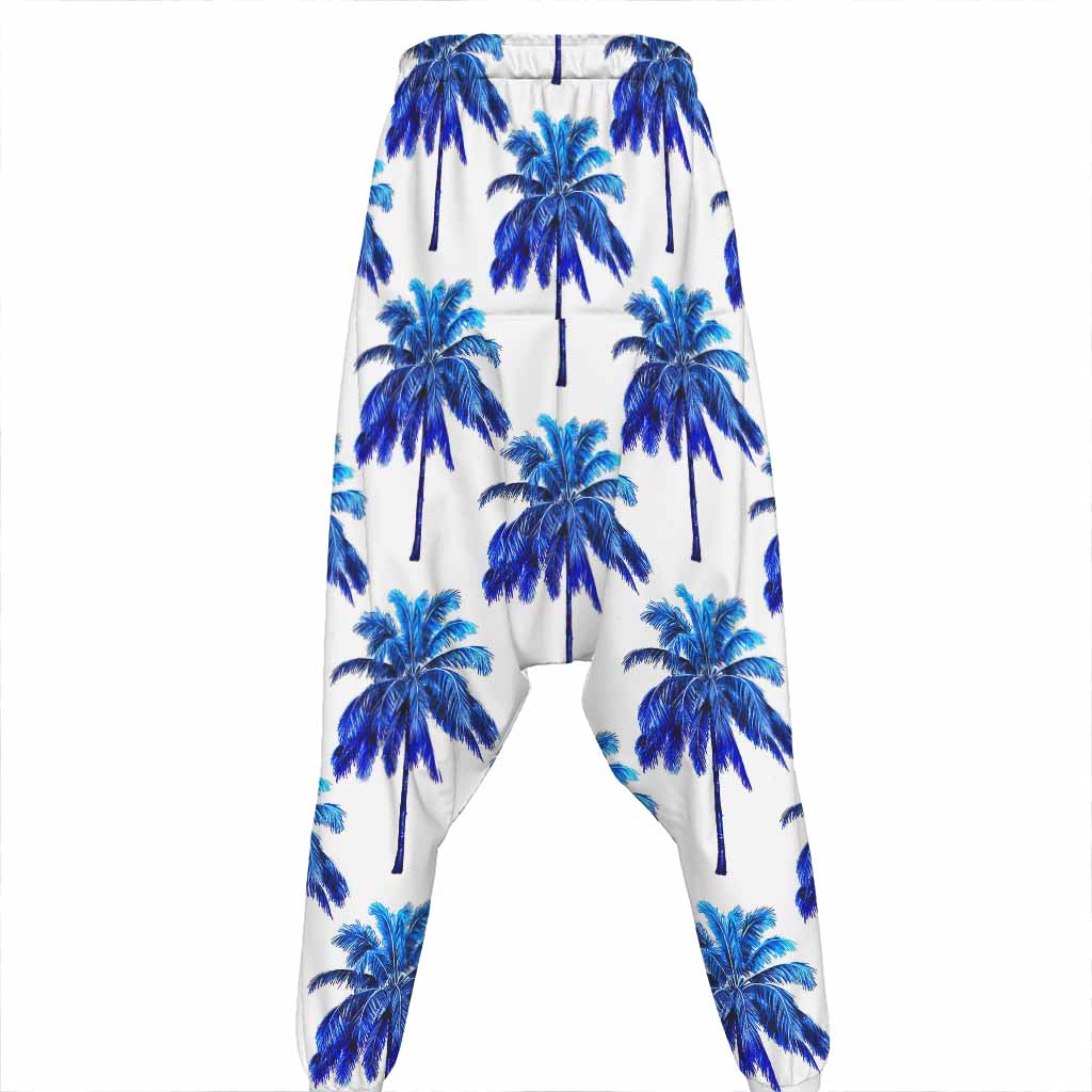 Blue Palm Tree Pattern Print Hammer Pants