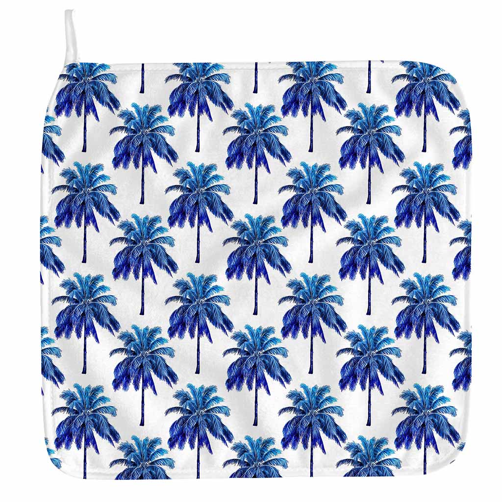 Blue Palm Tree Pattern Print Hand Towel