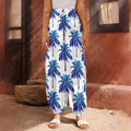 Blue Palm Tree Pattern Print Harem Pants