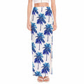 Blue Palm Tree Pattern Print High Slit Maxi Skirt