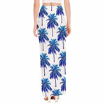 Blue Palm Tree Pattern Print High Slit Maxi Skirt