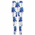 Blue Palm Tree Pattern Print High-Waisted Pocket Leggings