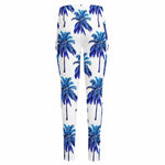 Blue Palm Tree Pattern Print High-Waisted Pocket Leggings