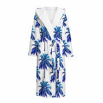 Blue Palm Tree Pattern Print Hooded Bathrobe